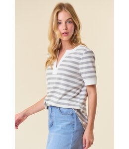 Doe and Rae Striped V-Neck Knit Top