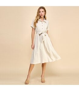 Les Amis Linen Dress with Pockets and Waist Tie Detail