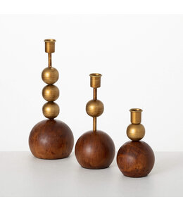 Sullivans Gift Gold & Wood Orb Candleholder-Large