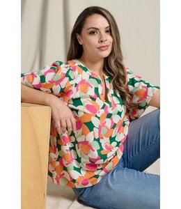 Doe and Rae Abstract Floral Print Flutter Short Sleeve Blouse