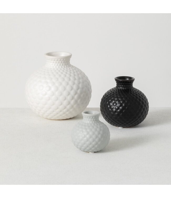 Sullivans Gift Embossed Dot Low Ball Vase-Gray