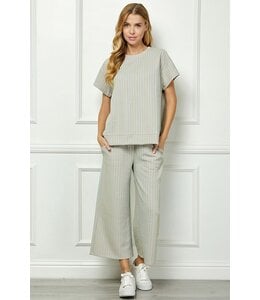 See And Be Seen Blue Textured Cropped Wide Leg Pants