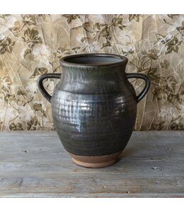 Porch View Home Aged Olive Dripped Glazed Pottery Jardinere Large