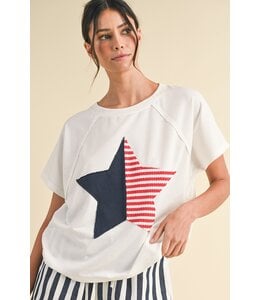 anniewear Star Patched Short Raglan Sleeve Knit Top