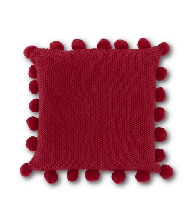 K&K Interiors Red Moss Stitch Knit Pillow w/Pompom Trim