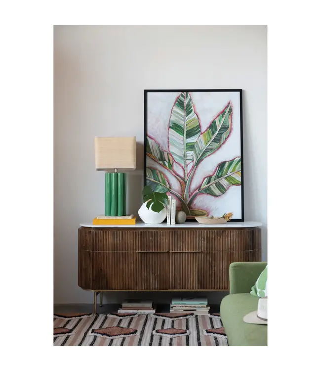 Creative Co-Op Ribbed Mango Wood Console Table w/ Marble Top