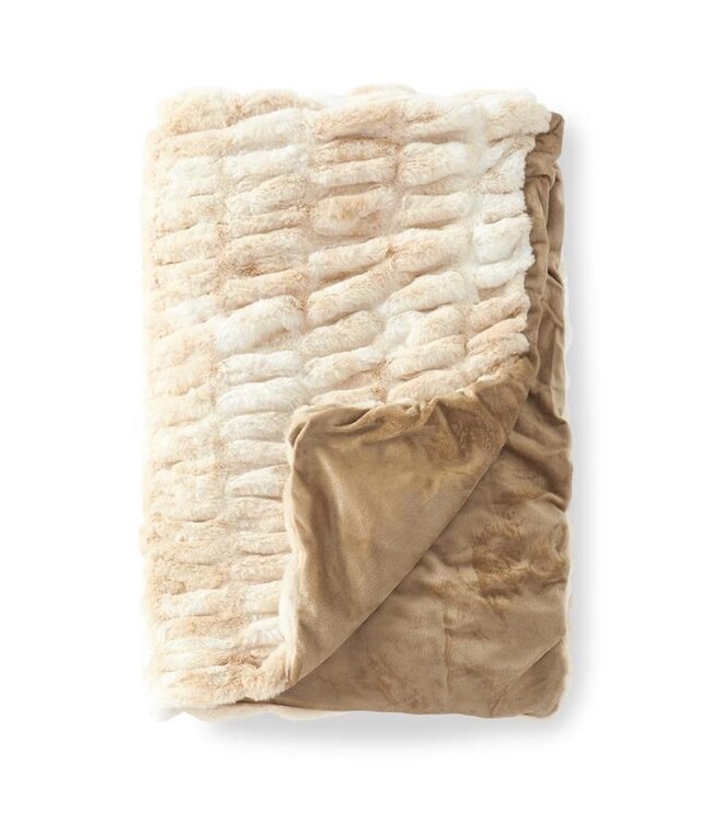 K&K Interiors Cream & Tan Ribbed Faux Fur Throw-60 Inch