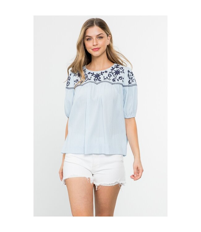 THML Embroidered Short Sleeve Top