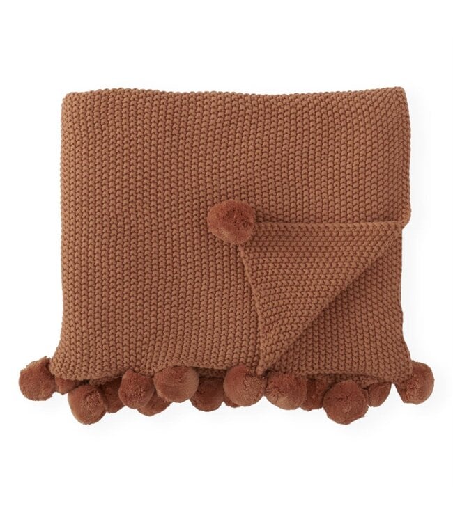 K&K Interiors Rust Moss Stitch Knit Throw Blanket With Pompom Trim