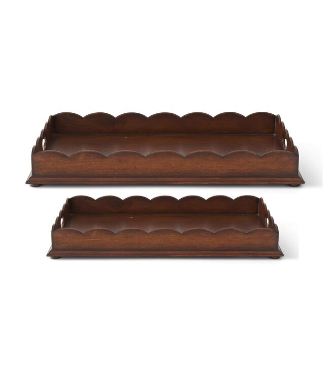 K&K Interiors Large Scalloped Edge Acacia Wood Trays