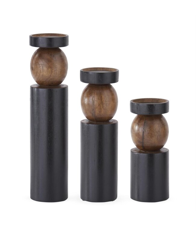 K&K Interiors Medium Black & Brown Ball Candleholders