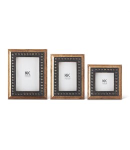 K&K Interiors Small Black Rivet & Wood Photo Frame