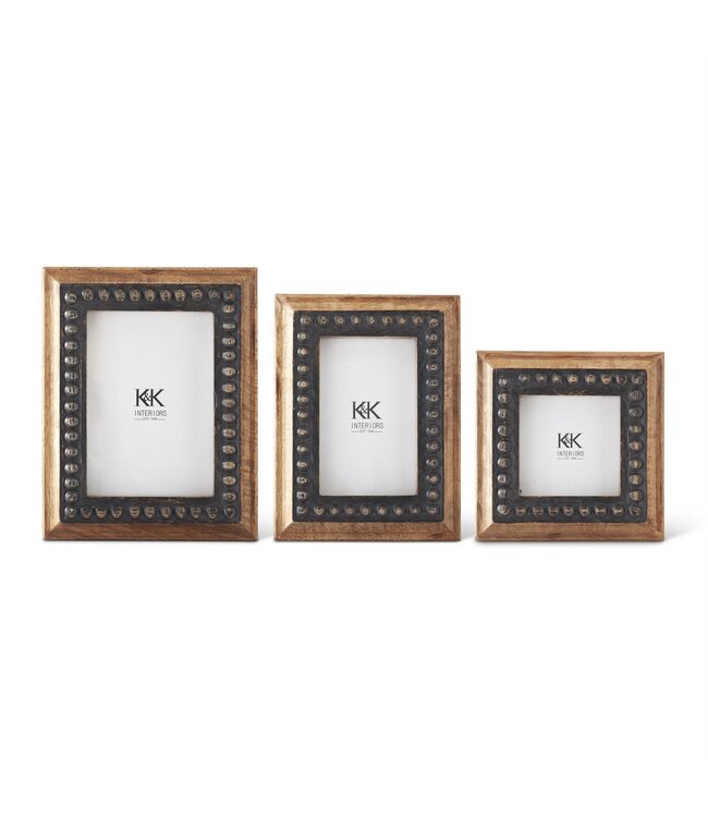 K&K Interiors Large Black Rivet & Wood Photo Frame