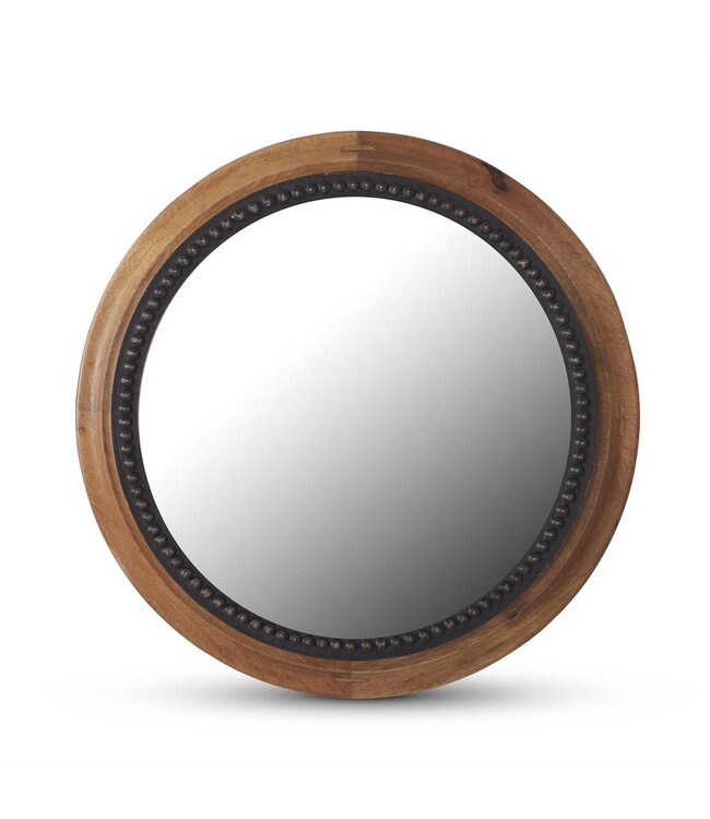 K&K Interiors Round Black Rivet & Wood Mirror