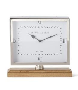 K&K Interiors Silver Metal Table Clock on Spindle With Wood Stand