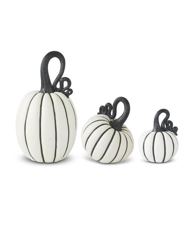 K&K Interiors Small White and Black Striped Resin Pumpkin