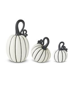 K&K Interiors Medium White and Black Striped Resin Pumpkin