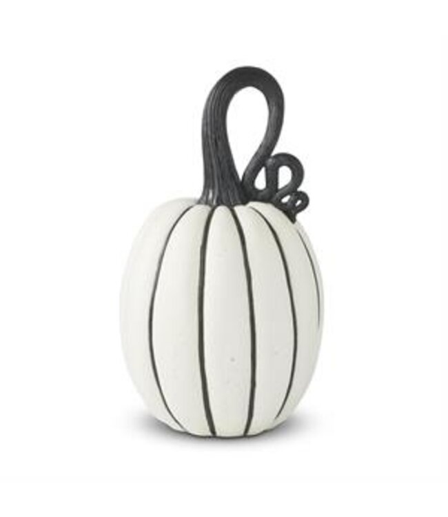 K&K Interiors Large White and Black Striped Resin Pumpkin
