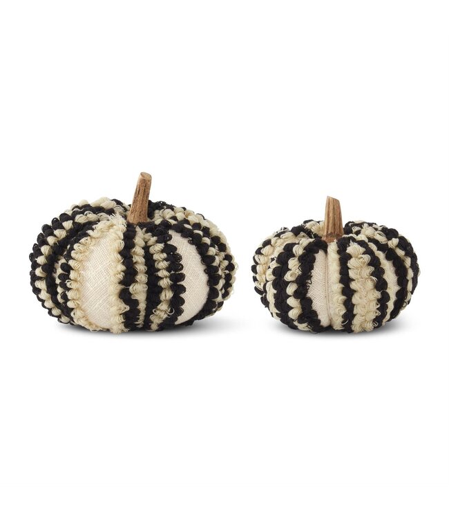 K&K Interiors Large Cream & Black Knit Vertical Striped Pumpkin