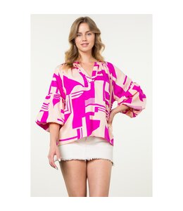 THML Puff Sleeve Print Top