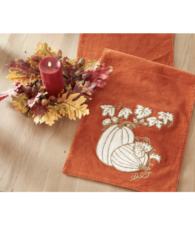 K&K Interiors Orange Velvet Pumpkin Embroidered Table Runner