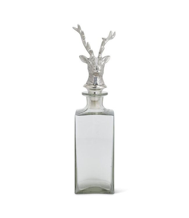 K&K Interiors Square Glass Decanter With Silver Deer Head