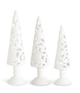 K&K Interiors Medium Cream Scroll Cutout Tree Candleholder