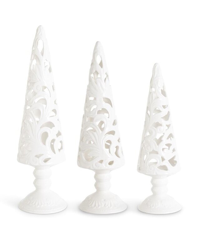 K&K Interiors Large Cream Scroll Cutout Tree Candleholder