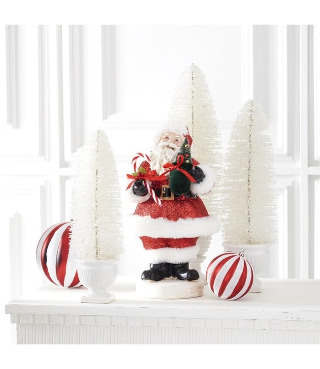 K&K Interiors Vintage Santa With Red Glittered Coat Holding Candy Cane