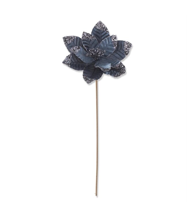 K&K Interiors Glittered & Sequined Blue Velvet Poinsettia