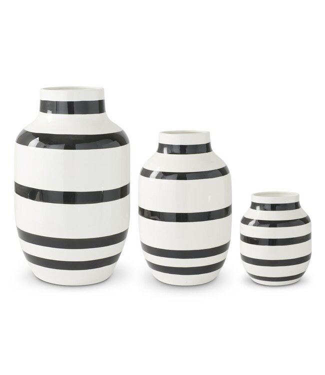 K&K Interiors Medium White and Black Striped Ceramic Vase