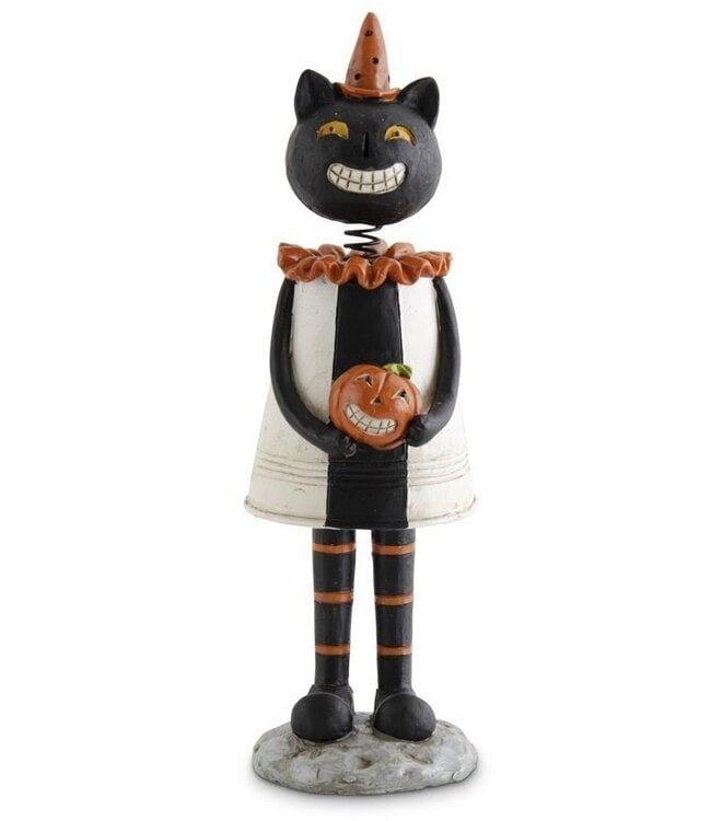 K&K Interiors Resin Black Cat & Pumpkin Girl Bobble Heads