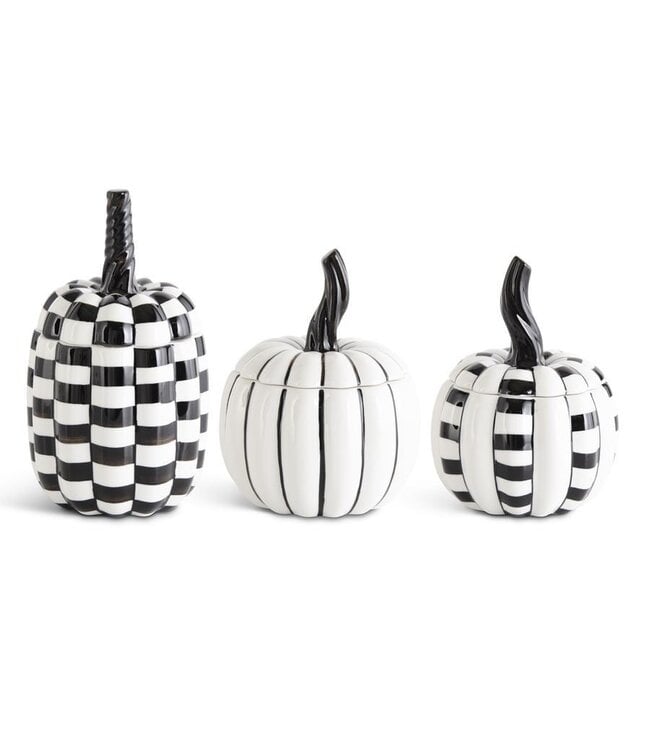 K&K Interiors Large  Black & White Ceramic Pumpkin Lidded Container