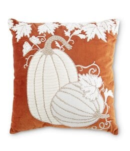 K&K Interiors Orange Velvet Pumpkin Embroidered Pillow