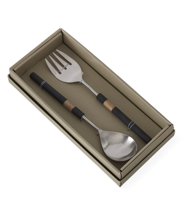 K&K Interiors Set of 2 Salad Serving Utensils With Gray Metal & Wood Handles