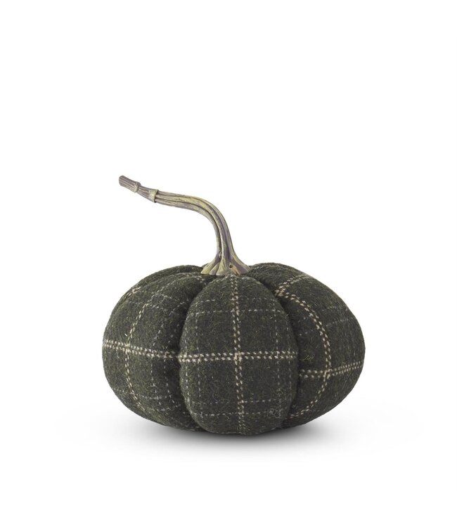 K&K Interiors Green & Tan Plaid Fabric Pumpkin 6.25 Inch