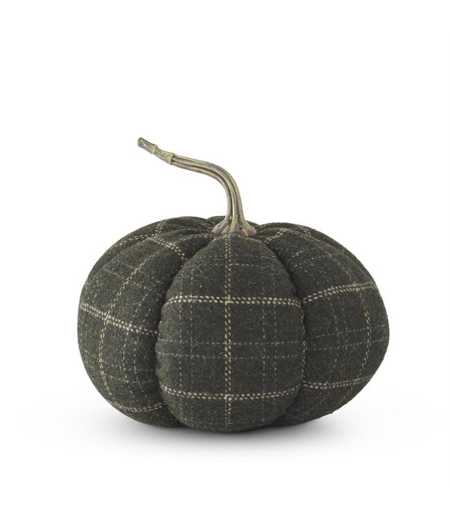 K&K Interiors Green & Tan Plaid Fabric Pumpkin 8 Inch