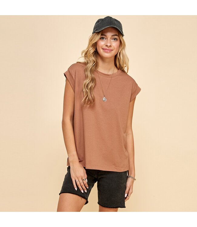 Les Amis Solid Top with Short Sleeves