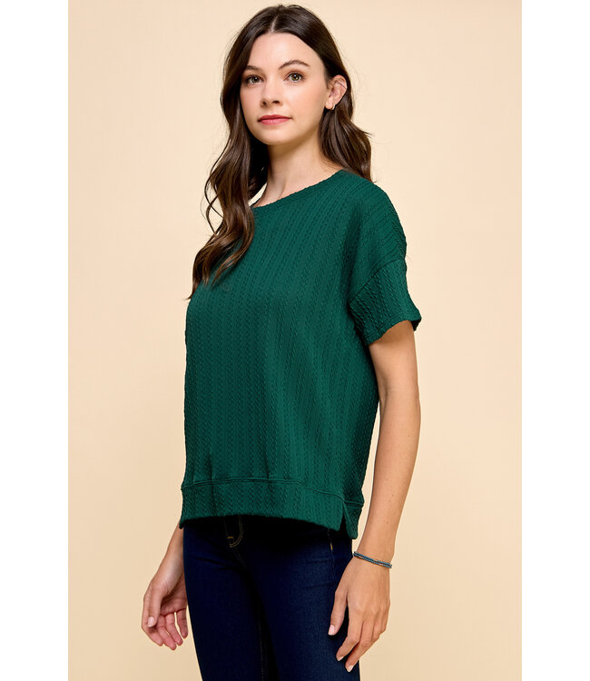 Les Amis Basic Texturized Solid Top with Detailed Sleeves