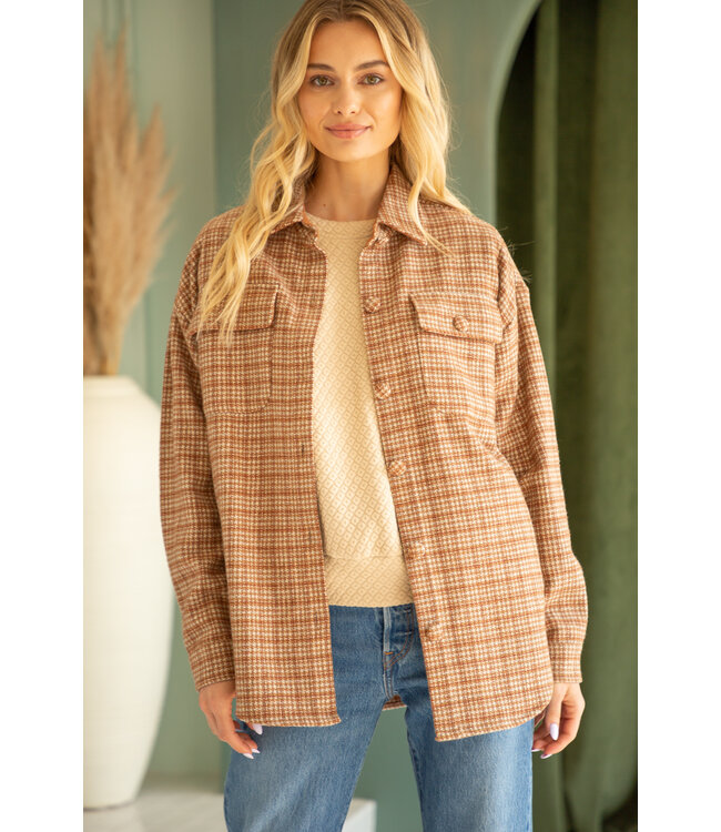 VOY Haundstooth Plaid Double Pocket Shacket