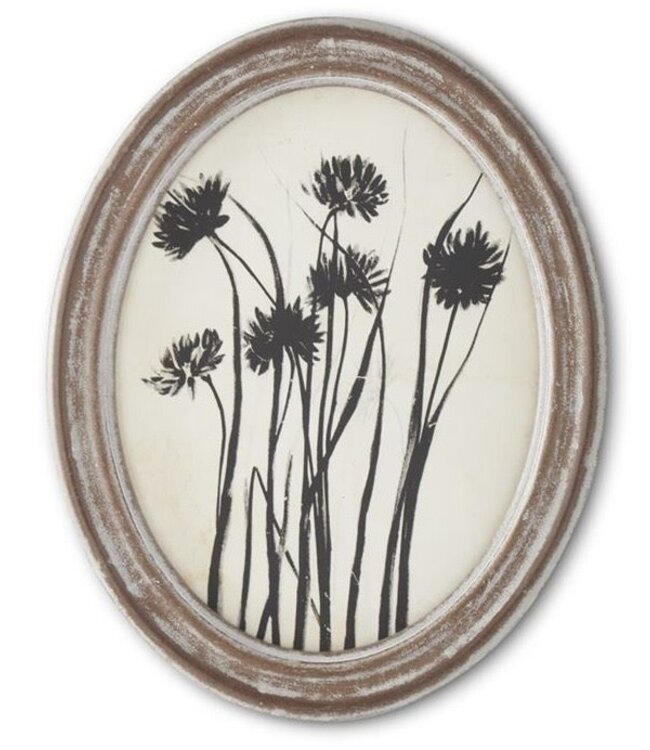 K&K Interiors Wood Framed Oval Black & White Botanical Print