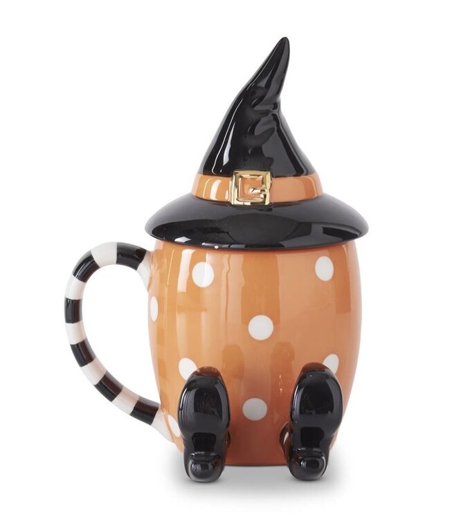 K&K Interiors Halloween Mugs With Witch Hat Cover