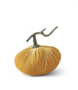 K&K Interiors Yellow Velvet Stuffed Pumpkin 6.5 Inch