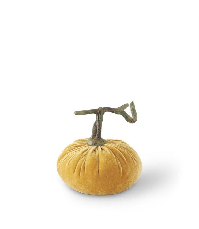 K&K Interiors Yellow Velvet Stuffed Pumpkin 5.25 Inch