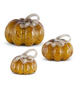 K&K Interiors Medium Yellow Speckled Handblown Glass Pumpkin