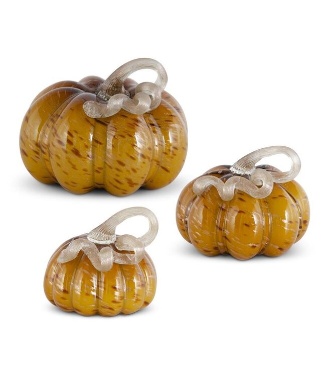 K&K Interiors Small  Yellow Speckled Handblown Glass Pumpkin