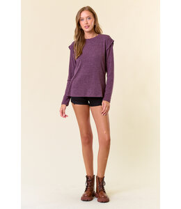 Doe and Rae Soft Hairy Knit Banded Long Sleeve Top