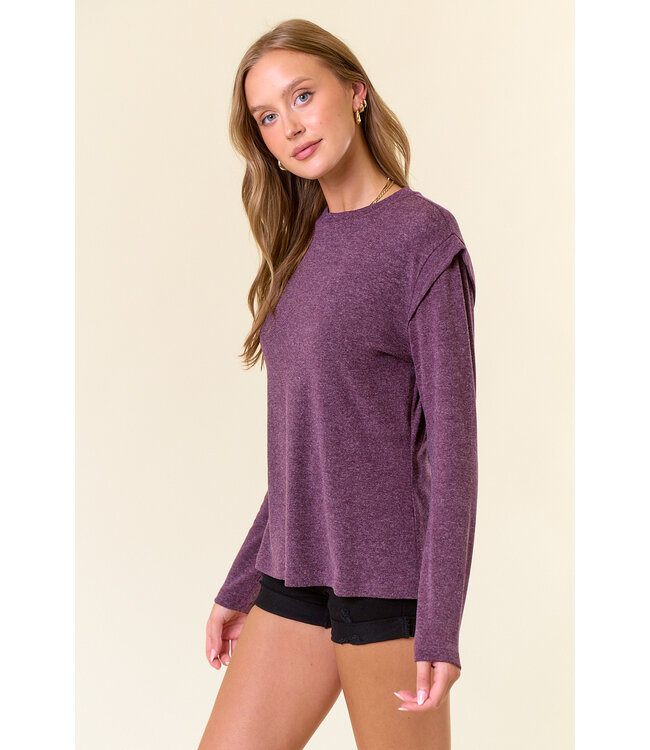 Doe and Rae Soft Hairy Knit Banded Long Sleeve Top