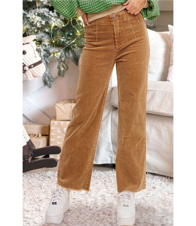 LaMiel Mineral Washed High Waisted Wide Leg Corduroy Pants