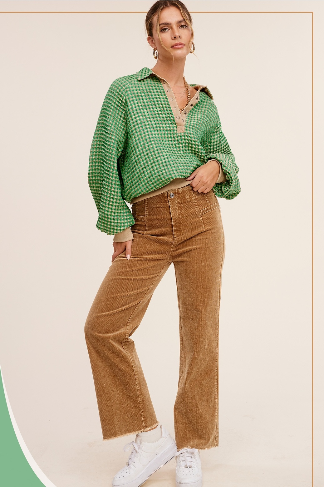 Mineral Washed High Waisted Wide Leg Corduroy Pants - Miss